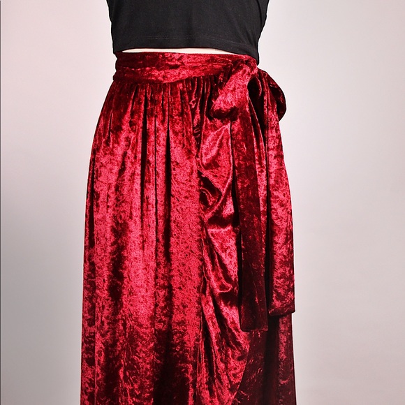 Free People x Misile Burgundy Velvet Wrap Skirt - Picture 5 of 12